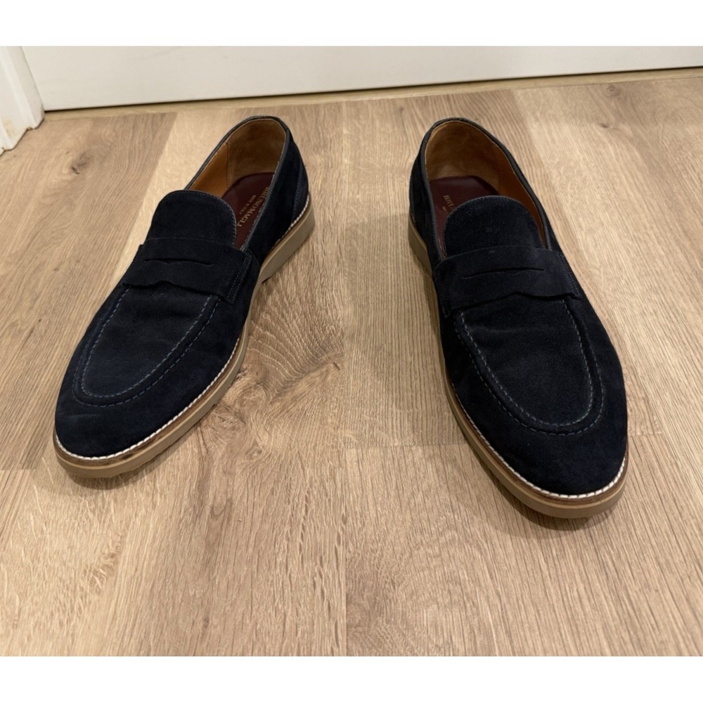 Men's Bruno Magli Navy Blue Suede Leather Loafers Rubber Sole 10.5 Made in Italy